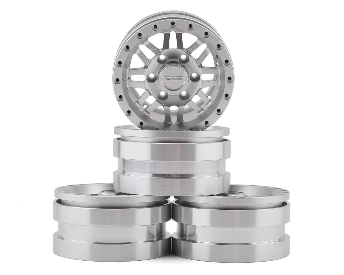 Pit Bull Tires Raceline Ryno 1.55" Aluminum Beadlock Crawler Wheels (Silver) (4)