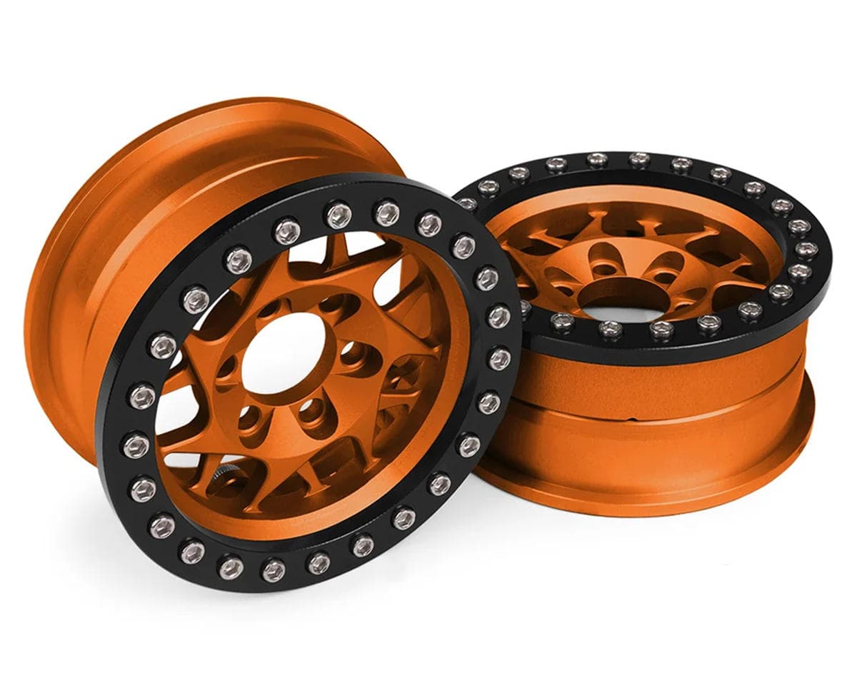 Vanquish Products 1.9" KMC XD127 Bully CNC Aluminum Crawler Beadlock Wheels (Orange) (2)