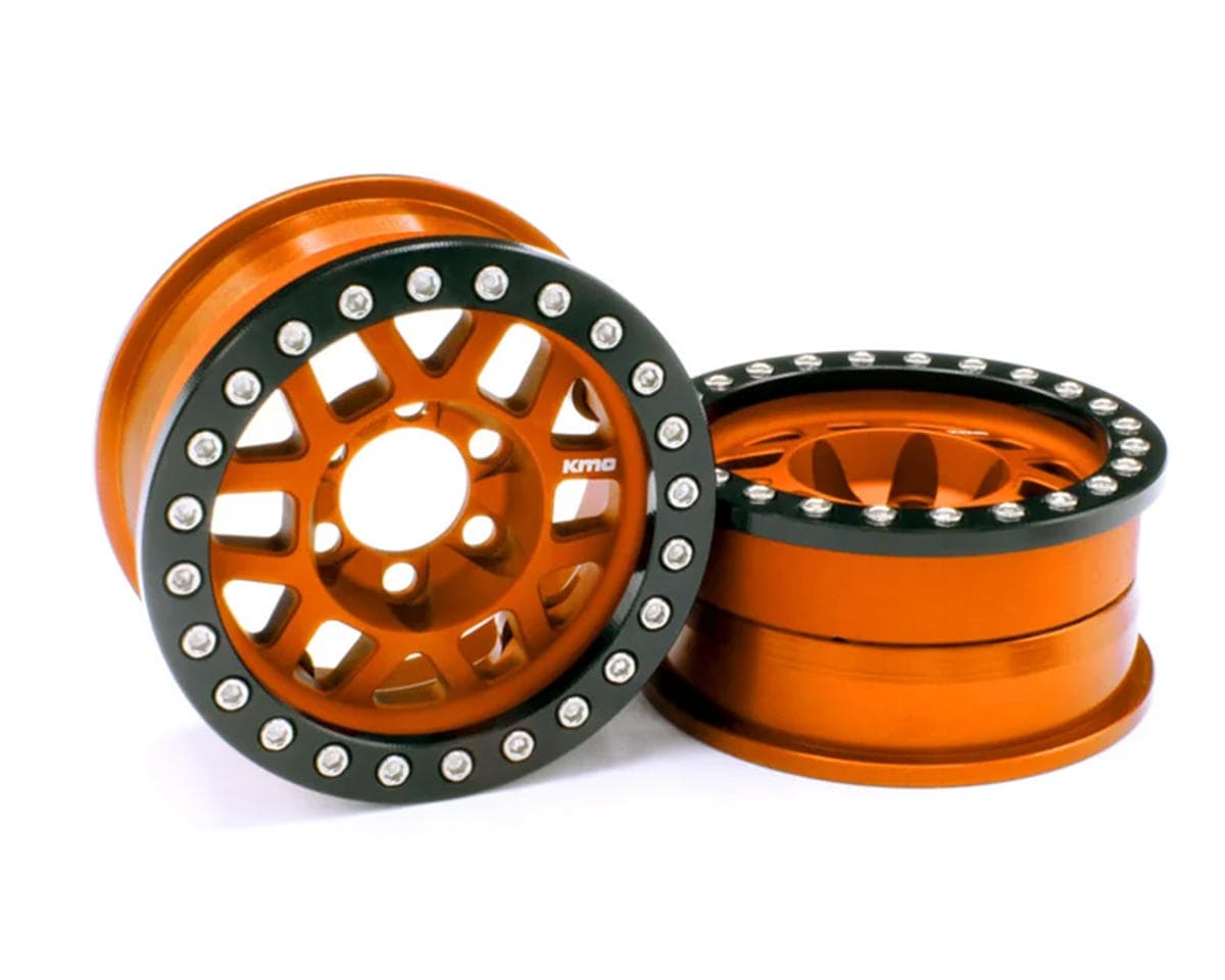 Vanquish Products 1.9" KMC XD229 Machete V2 CNC Aluminum Crawler Beadlock Wheels (Orange) (2)