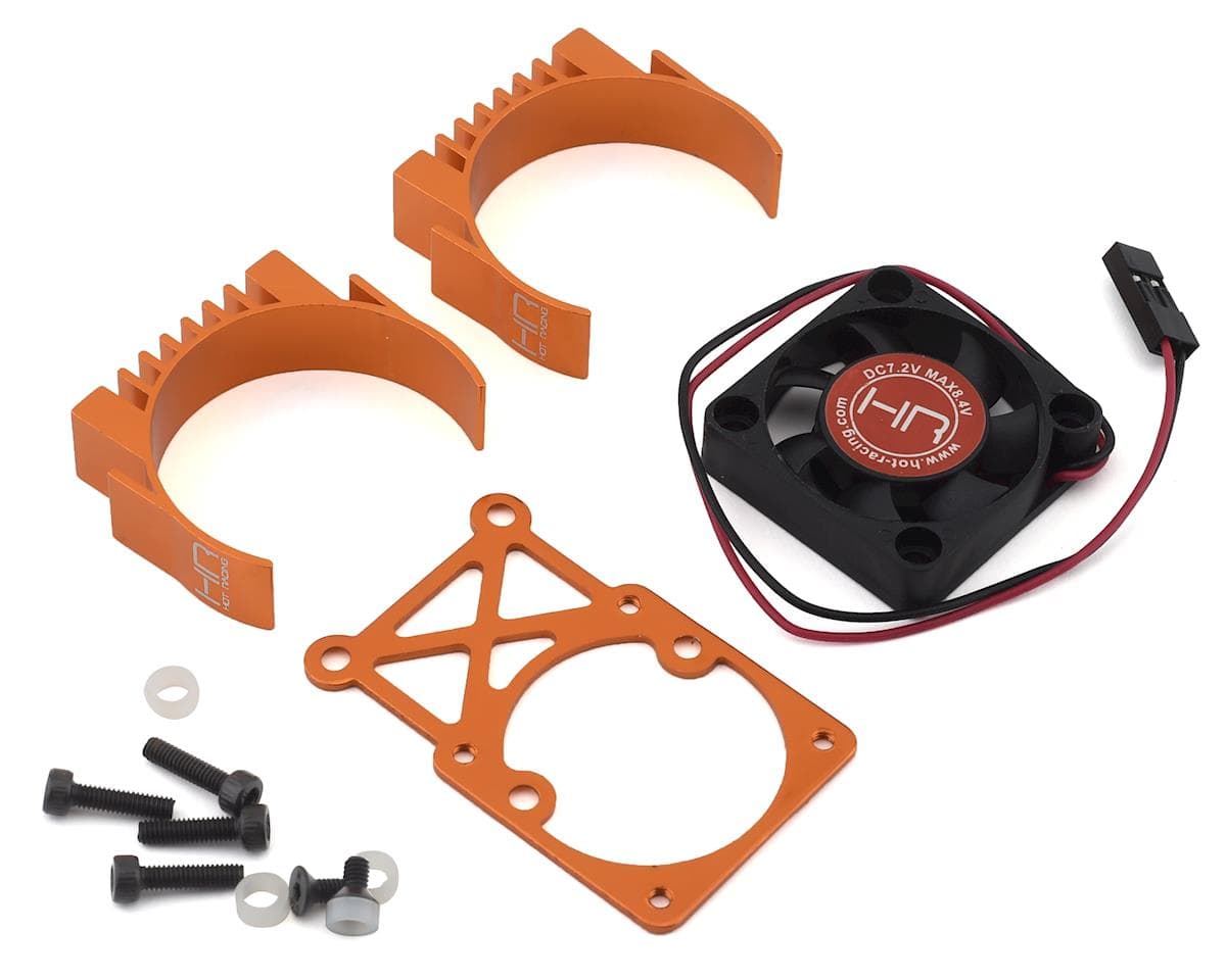 Hot Racing Clip-On Two-Piece Motor Heat Sink w/Fan (Orange) for Traxxas