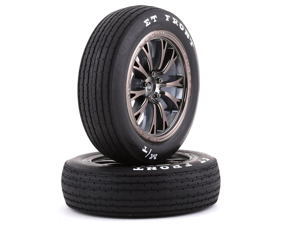 Traxxas Drag Slash Front Pre-Mounted Tires (Satin Black Chrome) (2) w/Weld Wheels & 12mm Hex