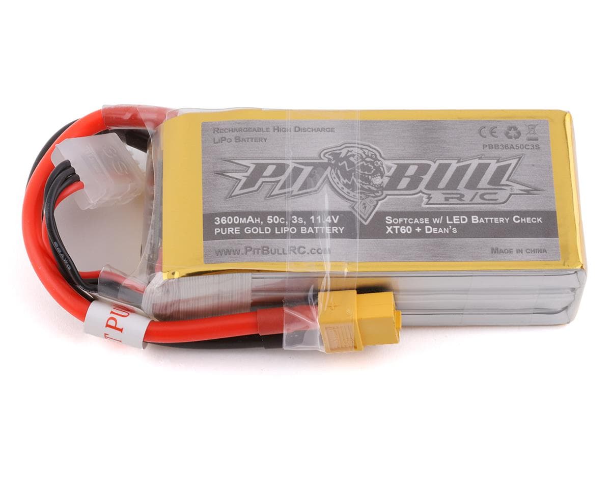 Pit Bull Tires Pure Gold 3S 50C Softcase Shorty LiPo Battery (11.4V/3600mAh) w/Battery Life Indicator & XT60 Connector