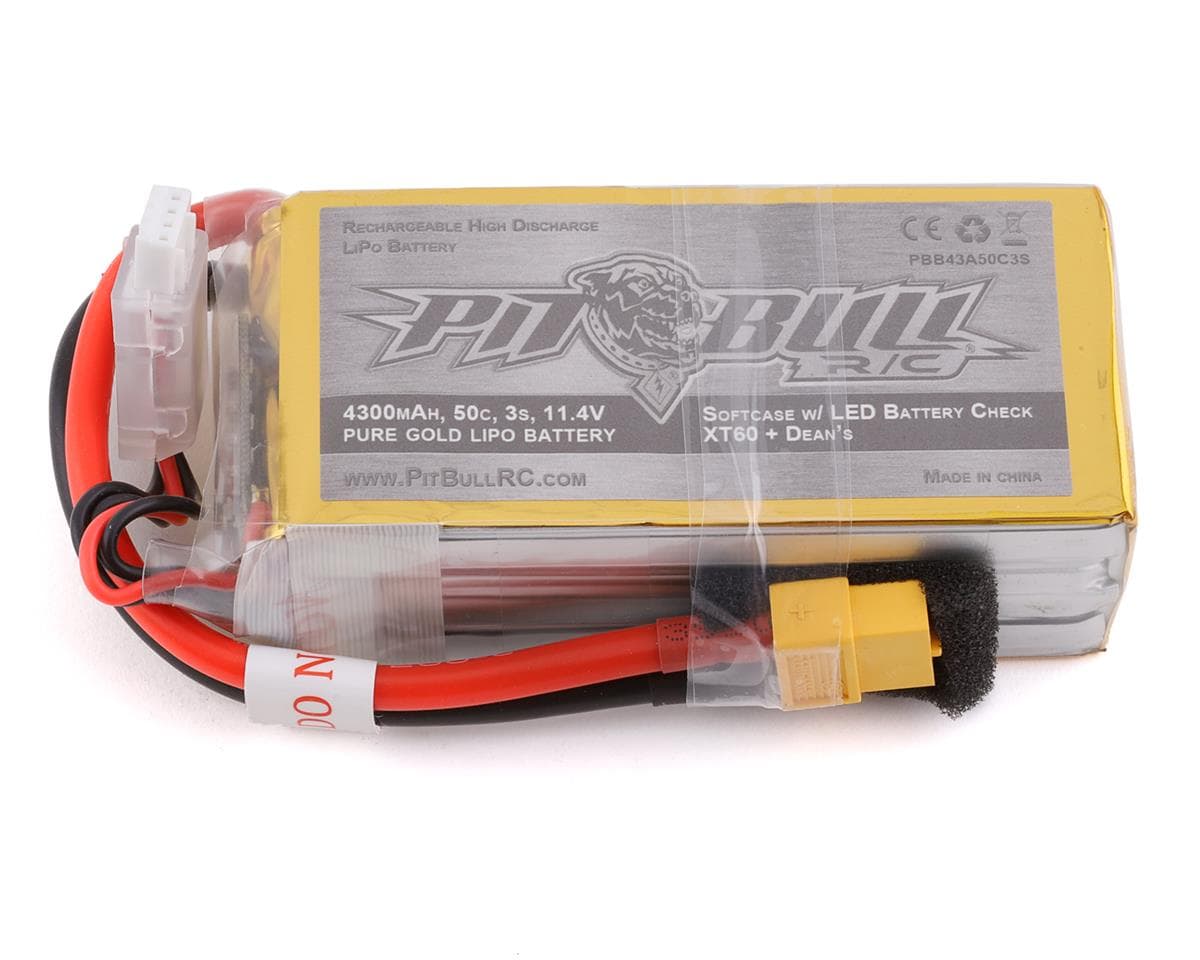 Pit Bull Tires Pure Gold 3S 50C Softcase Shorty LiPo Battery (11.4V/4300mAh) w/Battery Life Indicator & XT60 Connector