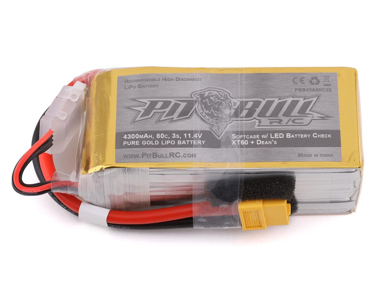 Pit Bull Tires Pure Gold 3S 80C Softcase Shorty LiPo Battery (11.4V/4300mAh) w/Battery Life Indicator & XT60 Connector