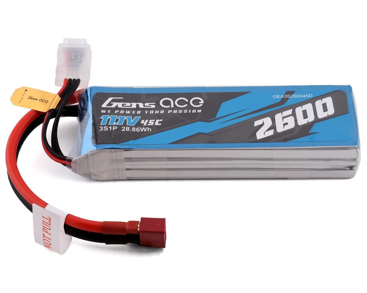 Gens Ace 3s LiPo Battery 45C (11.1V/2600mAh) w/T-Style Connector