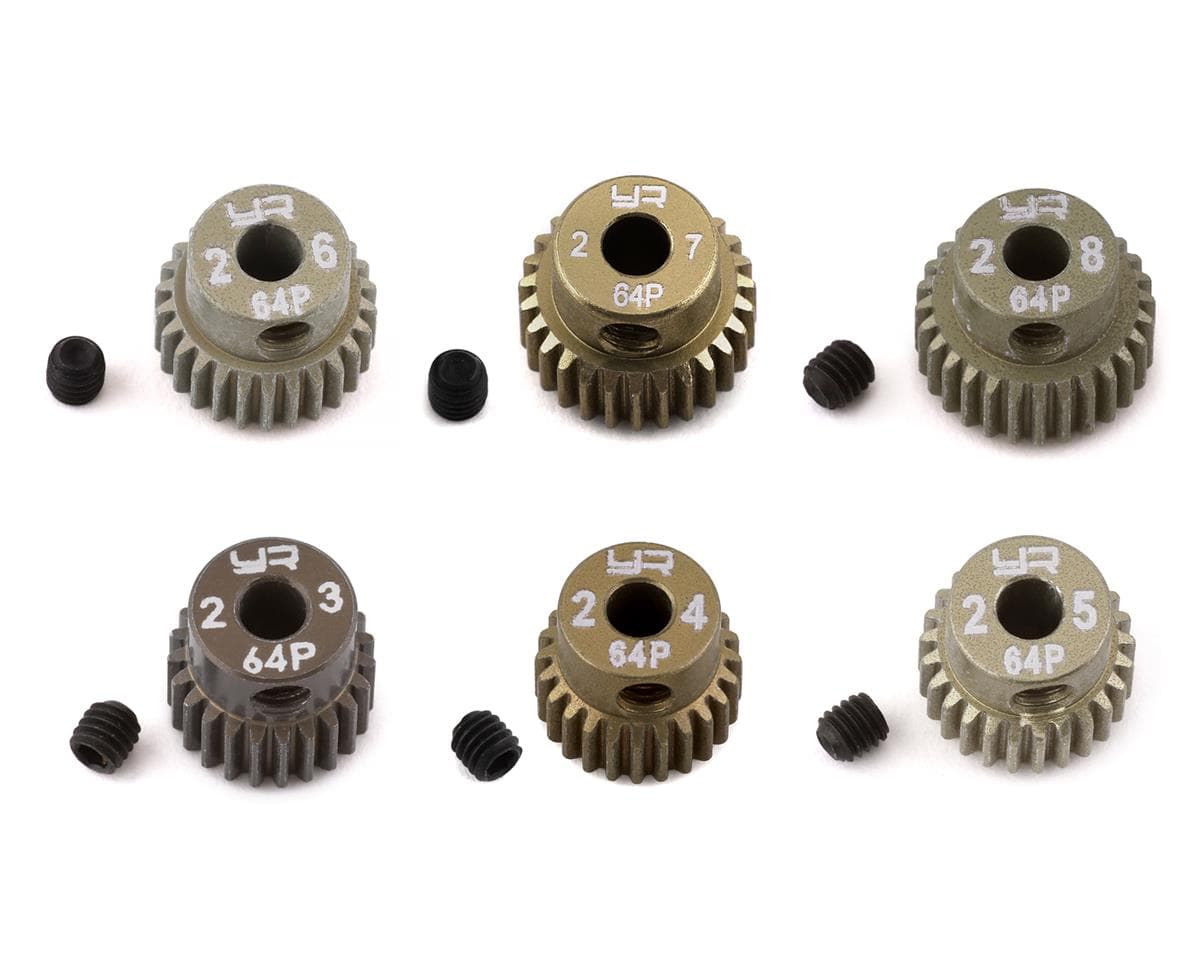 Yeah Racing Hard Coated 64P Aluminum Pinion Gear Set (23, 24 25, 26, 27, 28T) (3.17mm Bore)