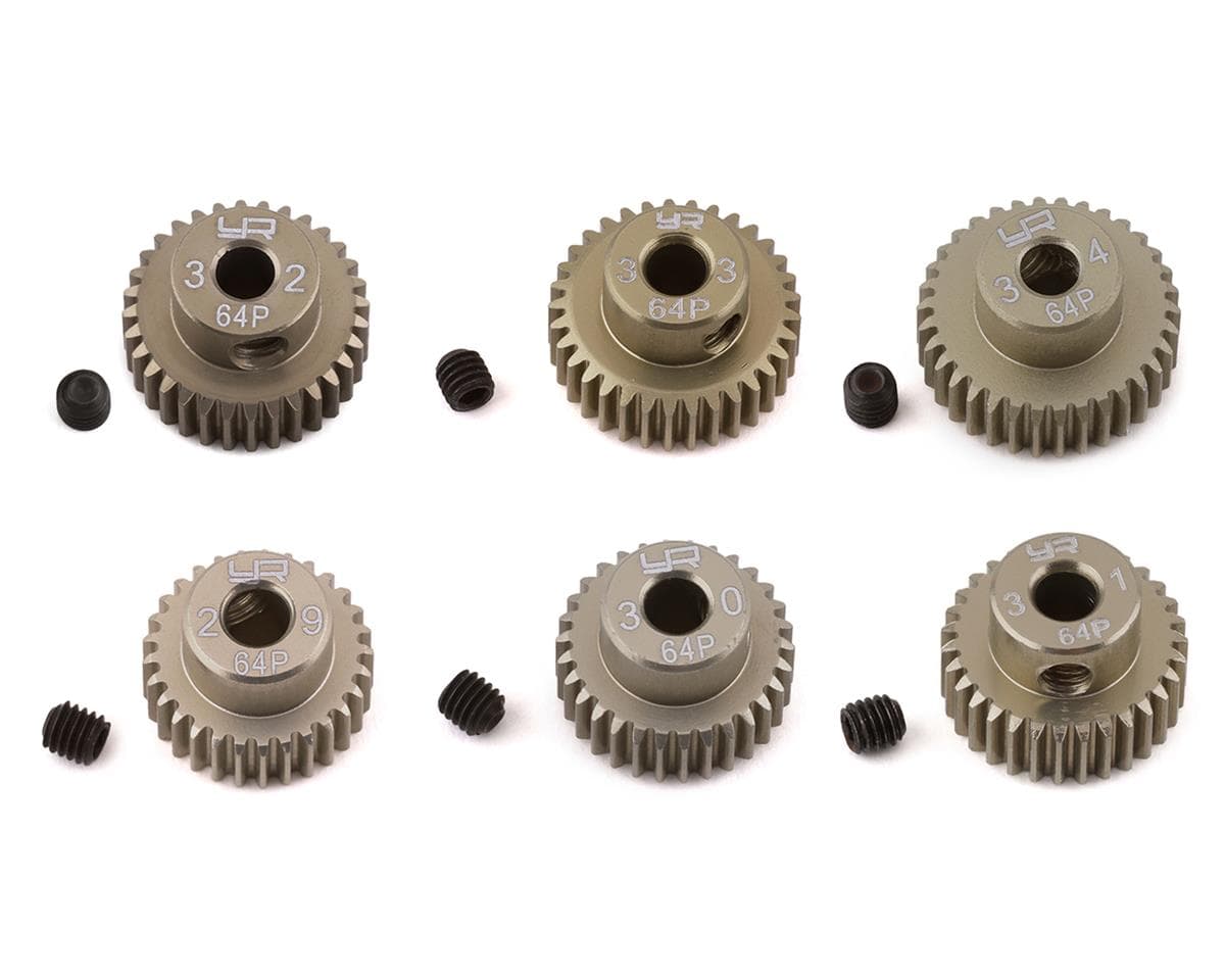 Yeah Racing Hard Coated 64P Aluminum Pinion Gear Set (29, 30, 31, 32, 33, 34T) (3.17mm Bore)