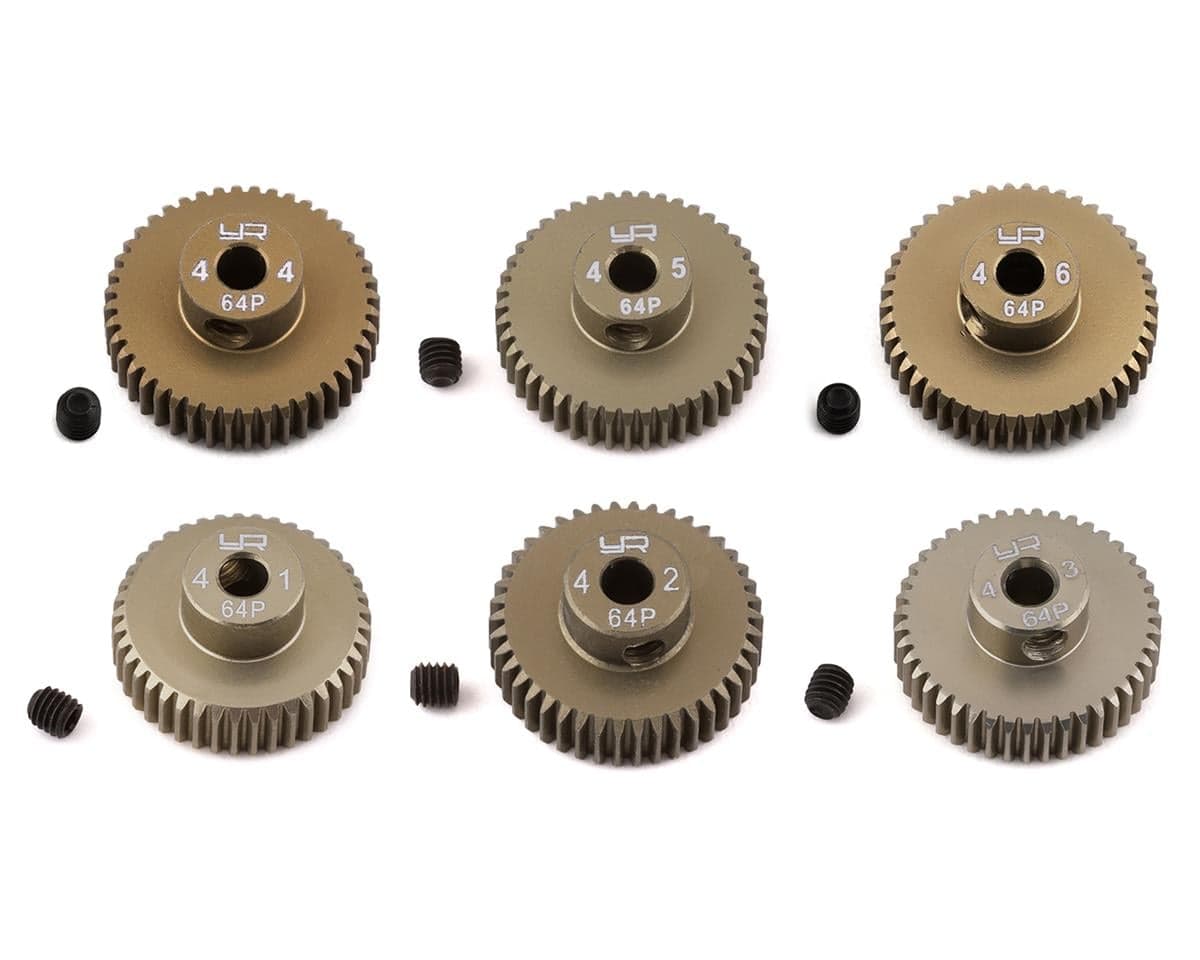 Yeah Racing Hard Coated 64P Aluminum Pinion Gear Set (41, 42, 43, 44, 45, 46T) (3.17mm Bore)
