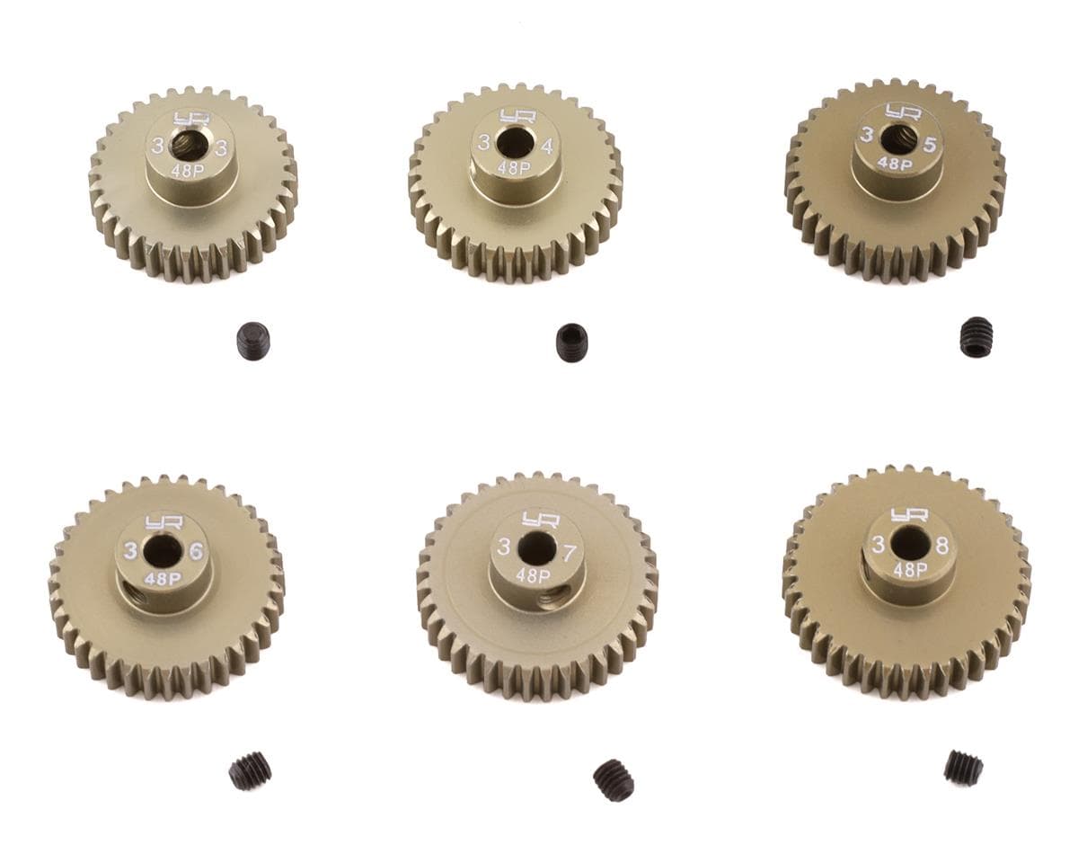 Yeah Racing Hard Coated 48P Aluminum Pinion Gear Set (33, 34, 35, 36, 37, 38T) (3.17mm Bore)