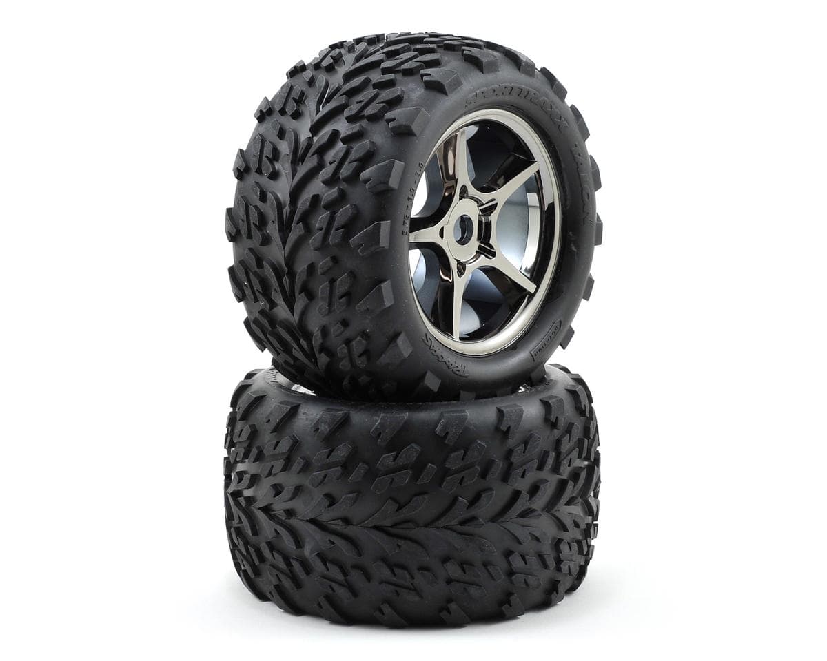 Traxxas Talon Pre-Mounted Tires w/17mm Gemini Wheels (2) (Black Chrome)