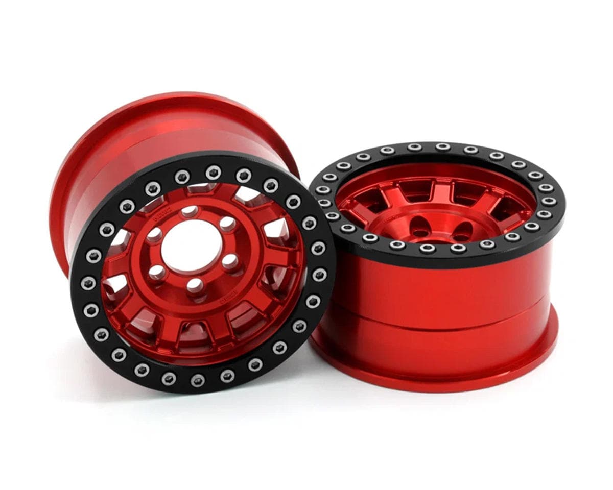 Vanquish Products 1.9" KMC KM236 Tank CNC Aluminum Crawler Beadlock Wheels (Red) (2)