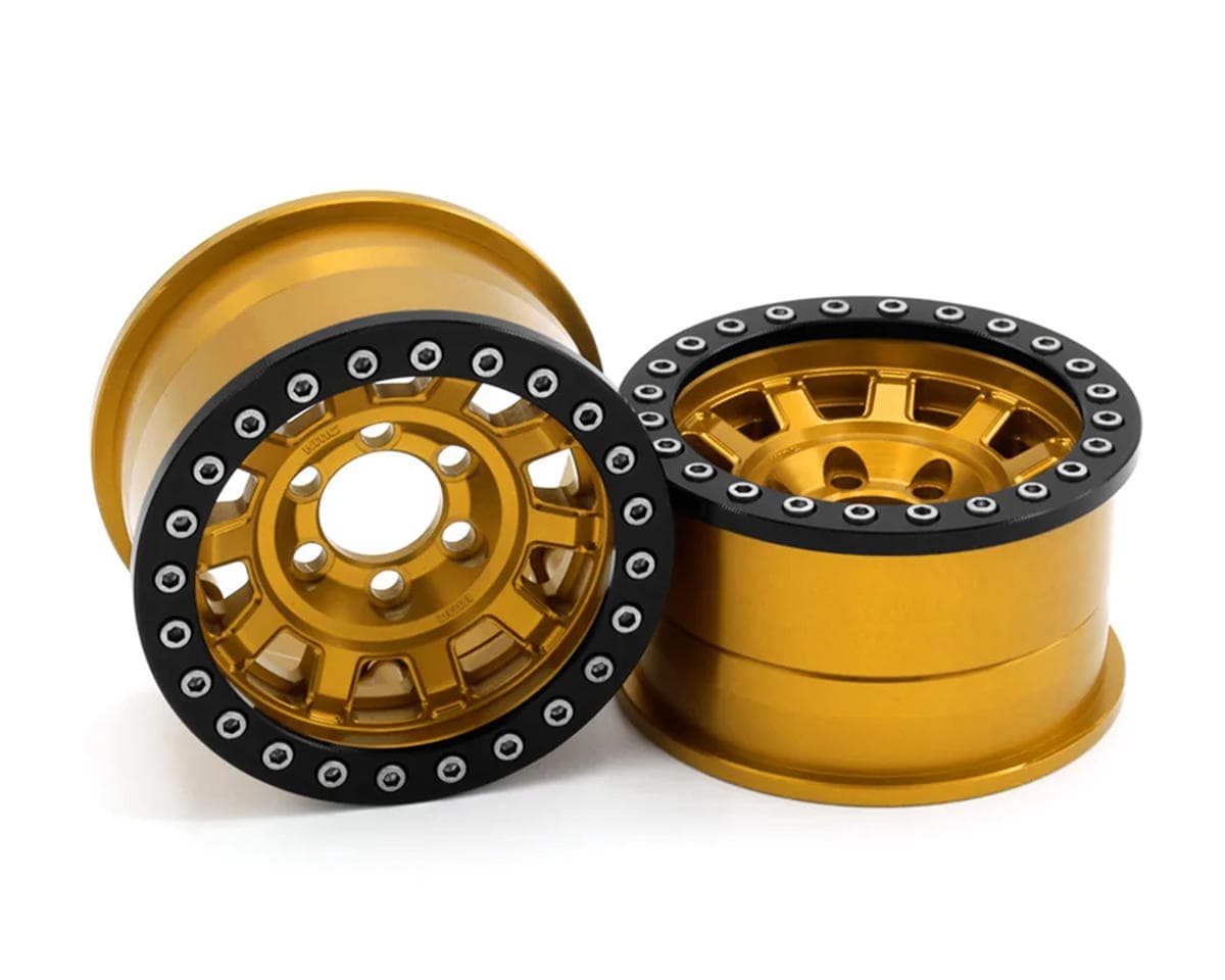 Vanquish Products 1.9" KMC KM236 Tank CNC Aluminum Crawler Beadlock Wheels (Gold) (2)