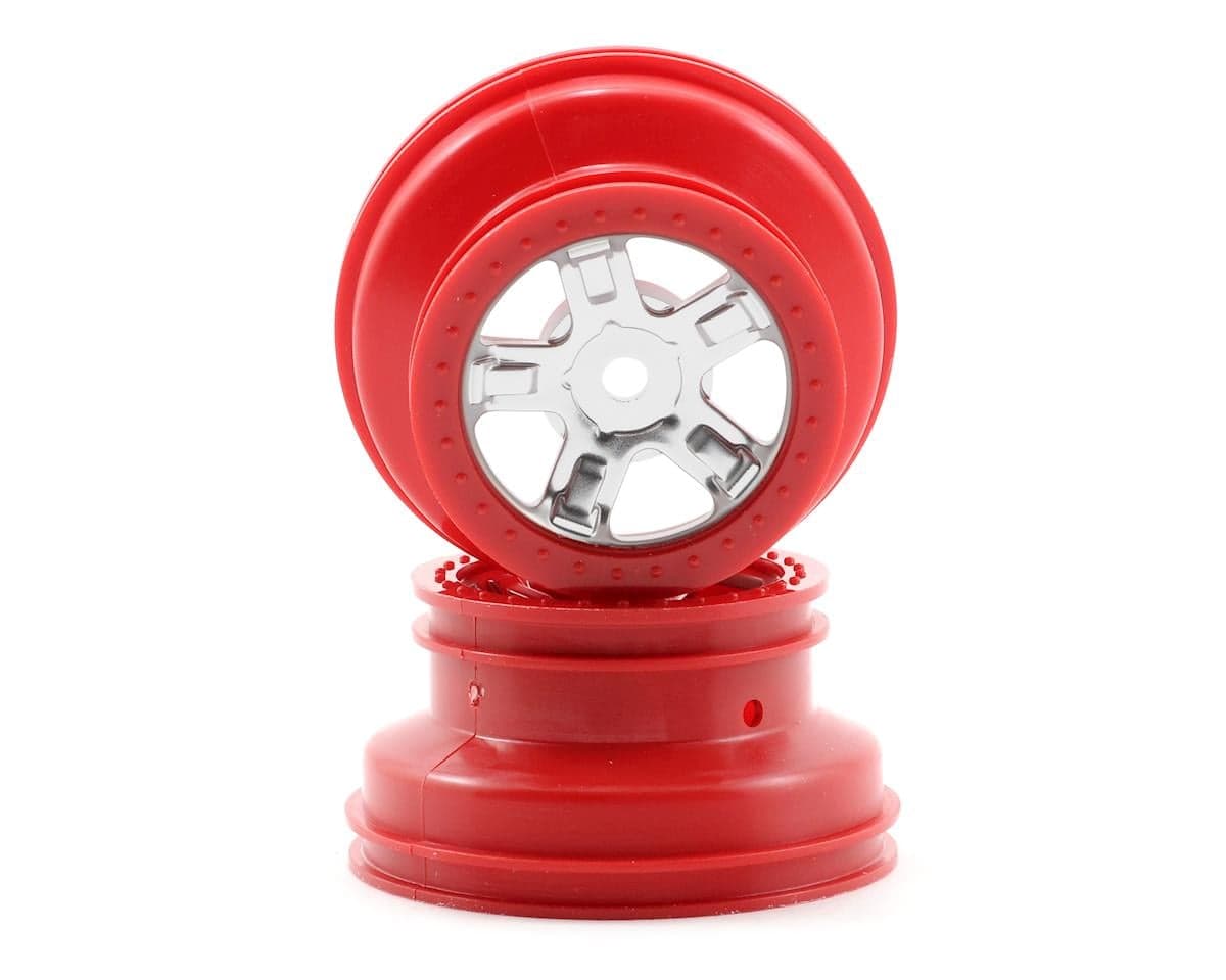 Traxxas 1/16 SCT Beadlock Wheel (Satin Chrome/Red) (2)