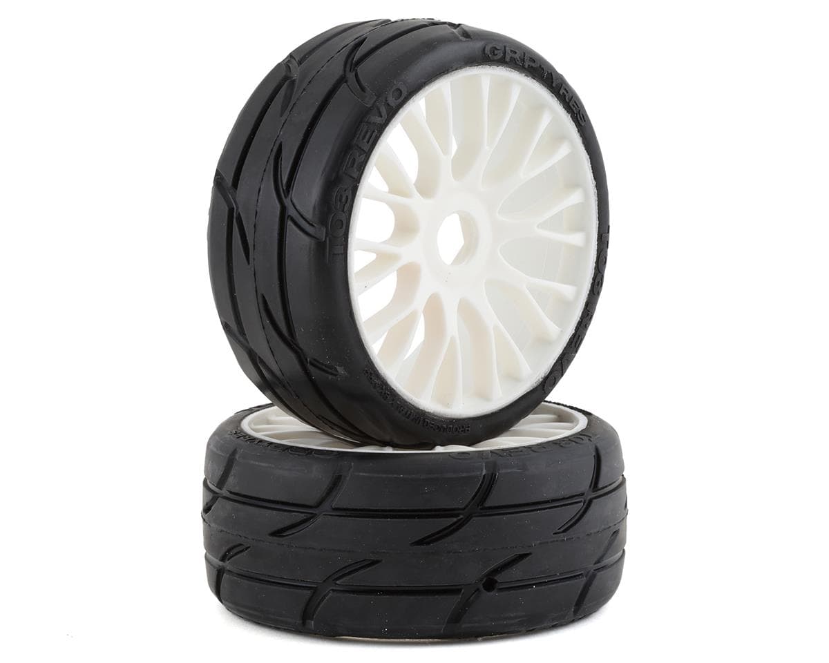 GRP Tires GT - TO3 Revo Belted Pre-Mounted 1/8 Buggy Tires (White) (2) (XM7) w/FLEX Wheel