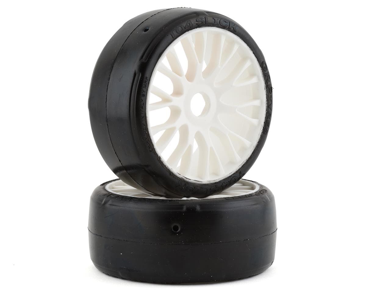 GRP Tires GT - TO4 Slick Belted Pre-Mounted 1/8 Buggy Tires (White) (2) (XM4) w/FLEX Wheel