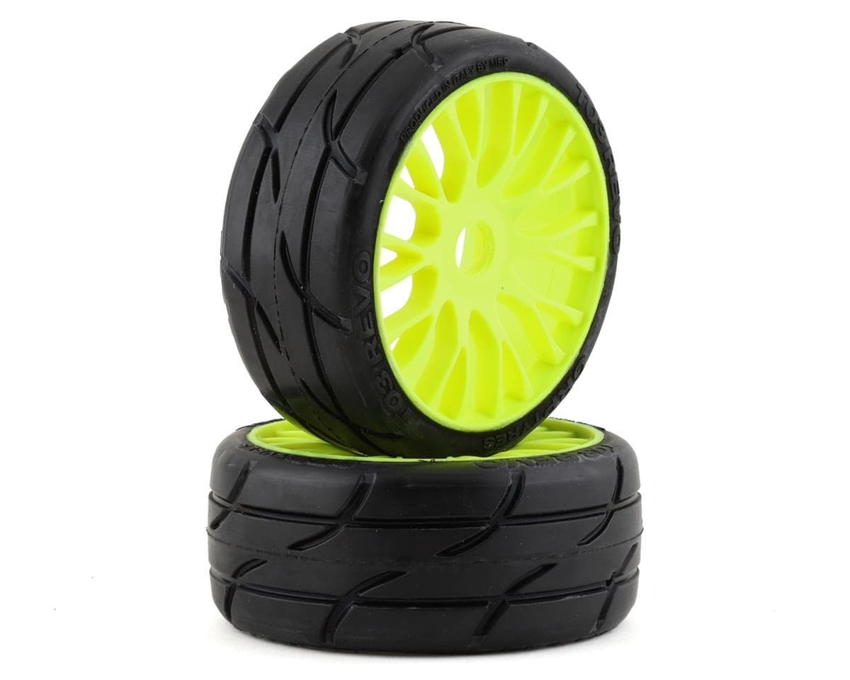 GRP Tires GT - TO3 Revo Belted Pre-Mounted 1/8 Buggy Tires (Yellow) (2) (XM5) w/FLEX Wheel