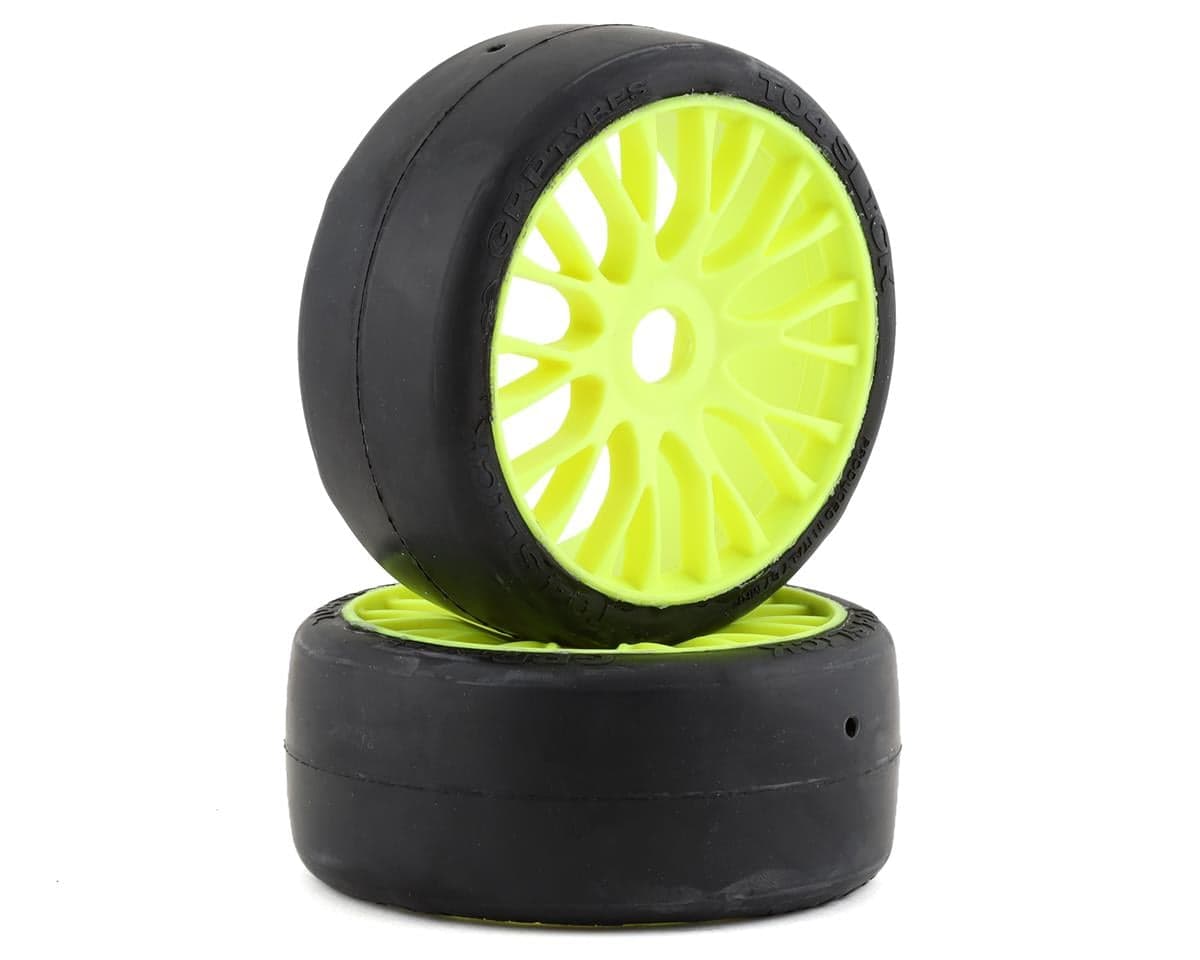 GRP Tires GT - TO4 Slick Belted Pre-Mounted 1/8 Buggy Tires (Yellow) (2) (XB3) w/FLEX Wheel