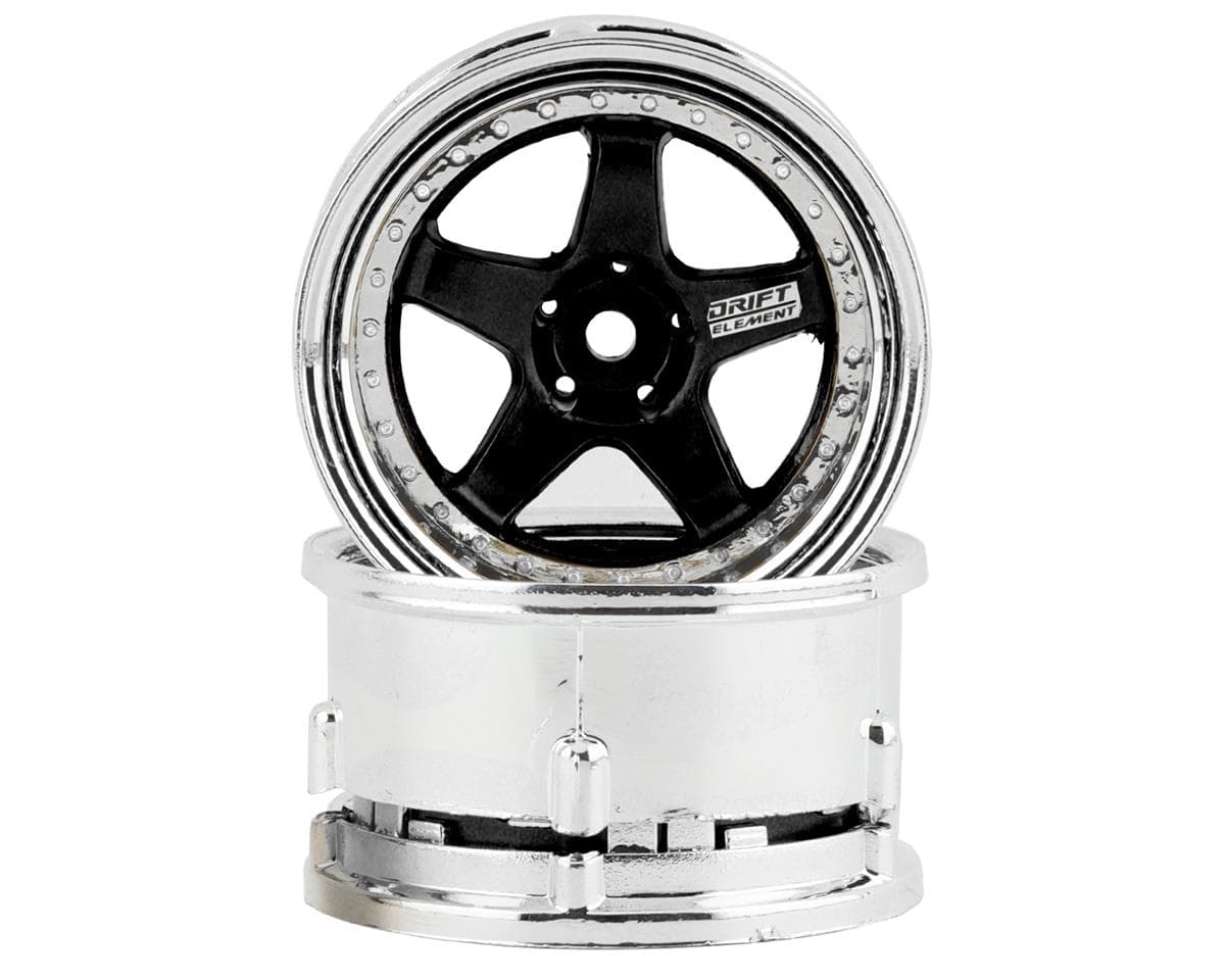 DS Racing Drift Element 5 Spoke Drift Wheels (Black & Chrome) (2) (Adjustable Offset) w/12mm Hex