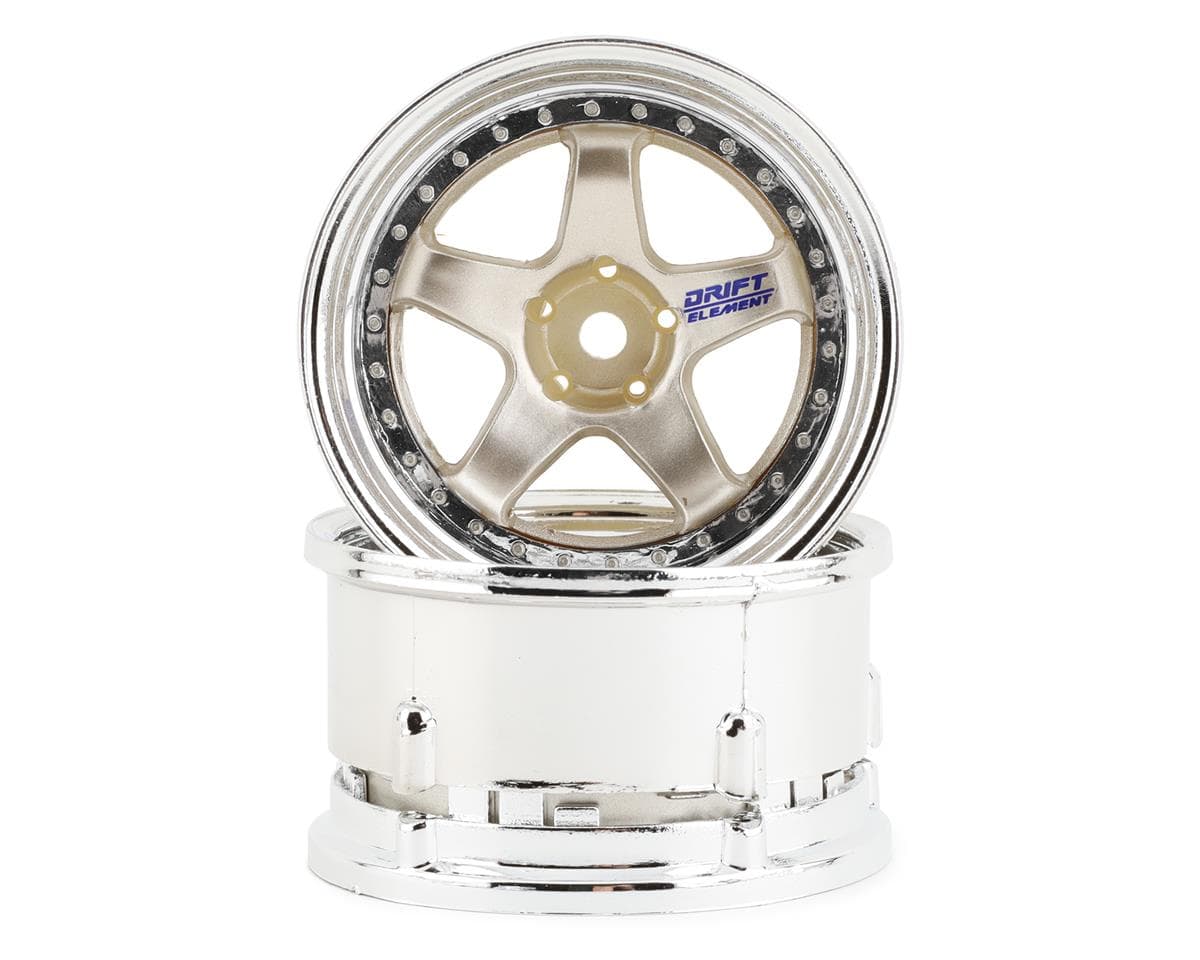DS Racing Drift Element 5 Spoke Drift Wheels (Gold & Chrome) (2) (Adjustable Offset) w/12mm Hex