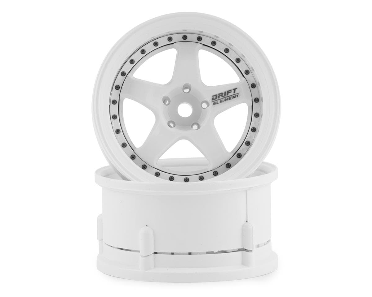 DS Racing Drift Element 5 Spoke Drift Wheels (Triple White w/Black Rivets) (2) (Adjustable Offset) w/12mm Hex