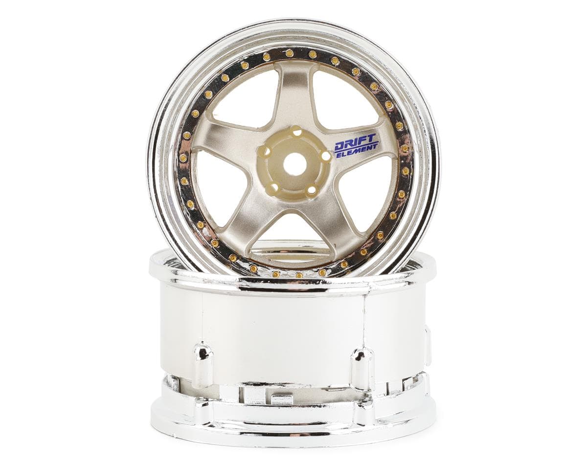 DS Racing Drift Element 5 Spoke Drift Wheels (Gold & Chrome w/Gold Rivets) (2) (Adjustable Offset) w/12mm Hex