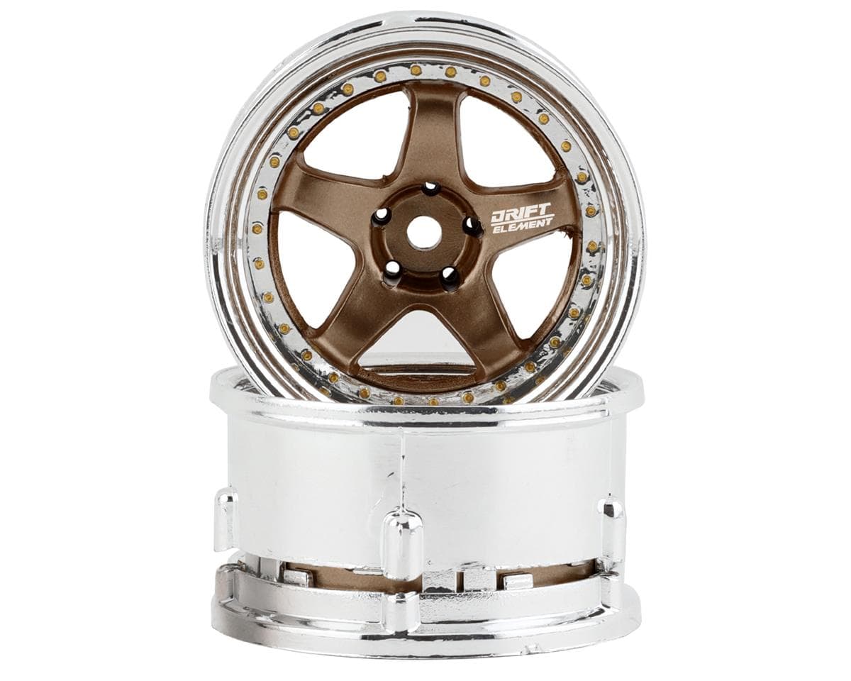 DS Racing Drift Element 5 Spoke Drift Wheels (Bronze & Chrome w/Gold Rivets) (2) (Adjustable Offset) w/12mm Hex