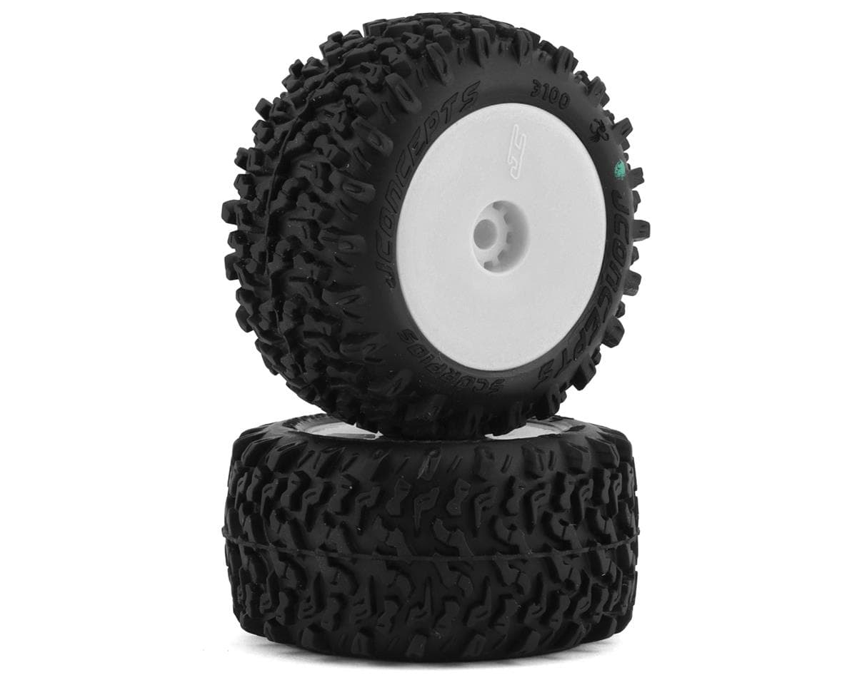 JConcepts Mini-B/Mini-T Scorpios Pre-Mounted Rear Tires (White) (2) (Green)