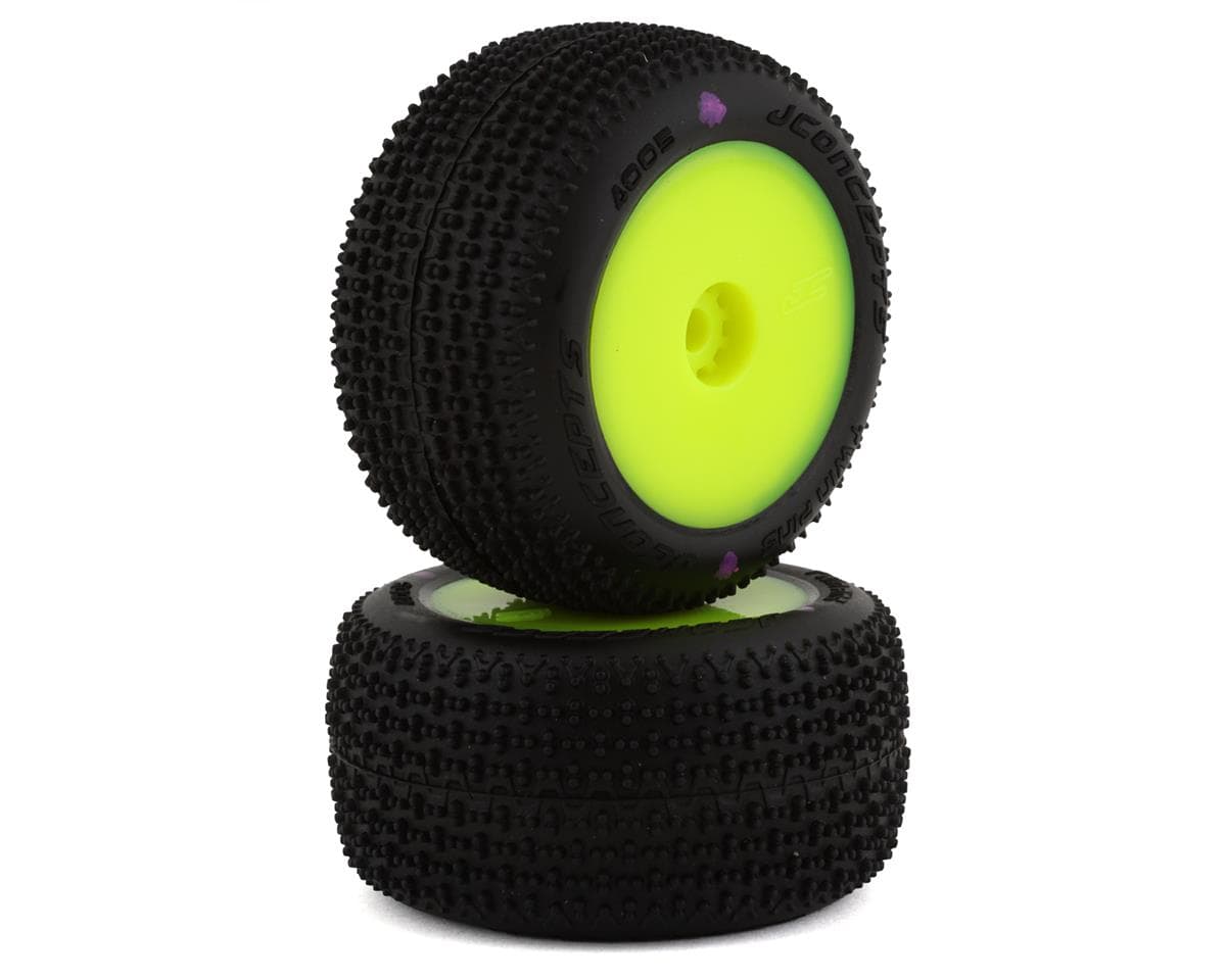 JConcepts Mini-B/Mini-T Twin Pin Pre-Mounted Rear Tires (Yellow) (2) (Pink)