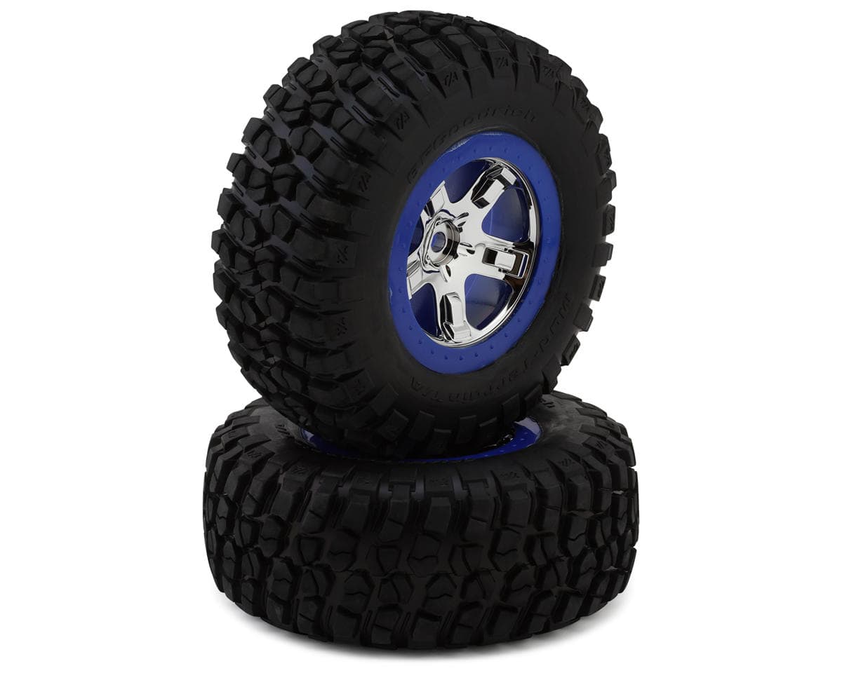 Traxxas Slash 2WD/4x4 BFGoodrich KM2 Pre-Mounted Rear Tires (Blue/Chrome) (2) w/12mm Hex