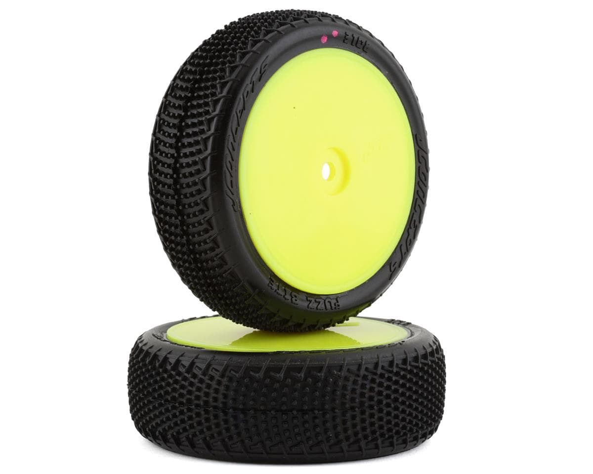 JConcepts Fuzz Bite LP 2.2" Pre-Mounted 4WD Front Buggy Carpet Tires (Yellow) (2) w/12mm Hex (Pink)