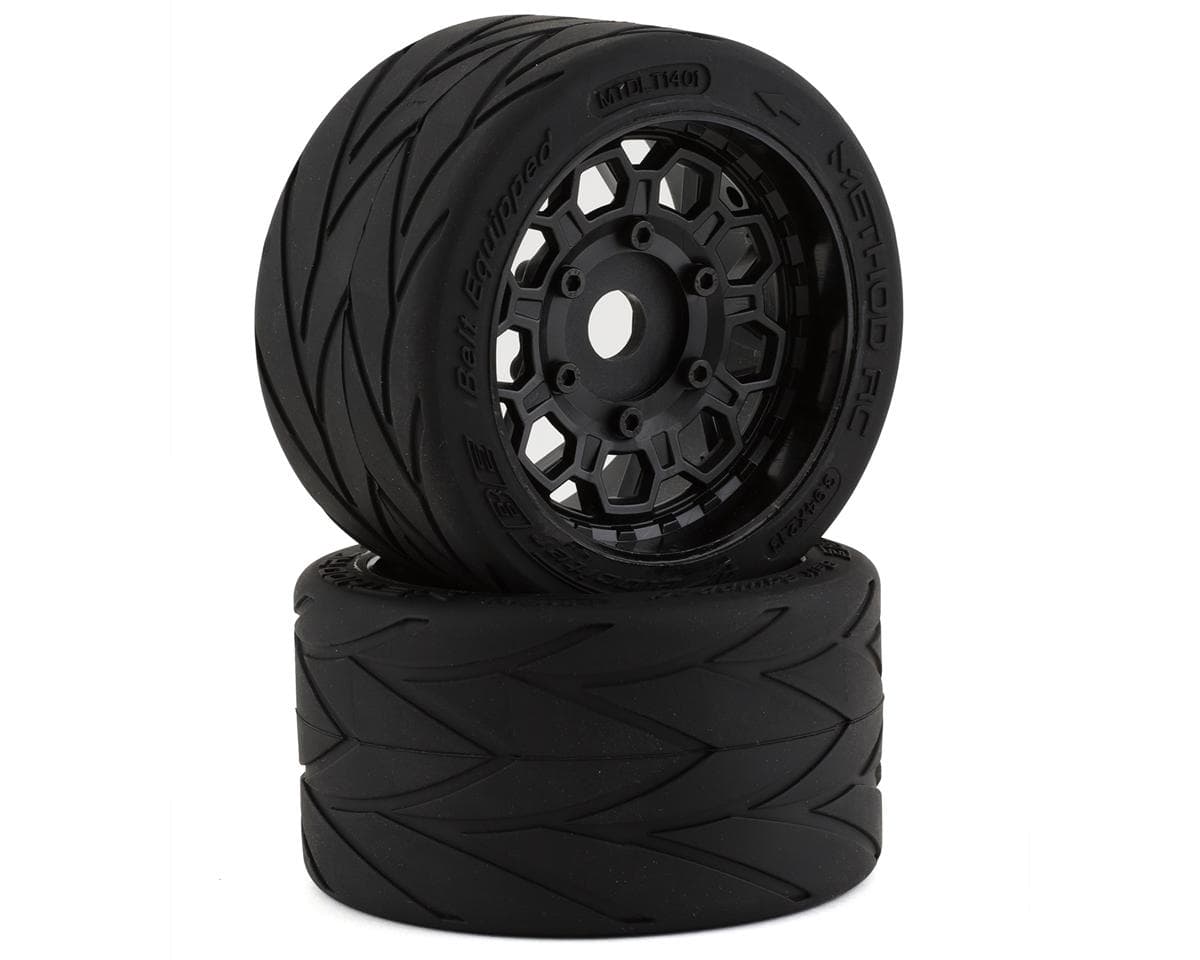 Method RC Velociter Belted Pre-Mount 1/7 On-Road Rear Tires (Black) (2) w/Hive 17mm Hex Wheels