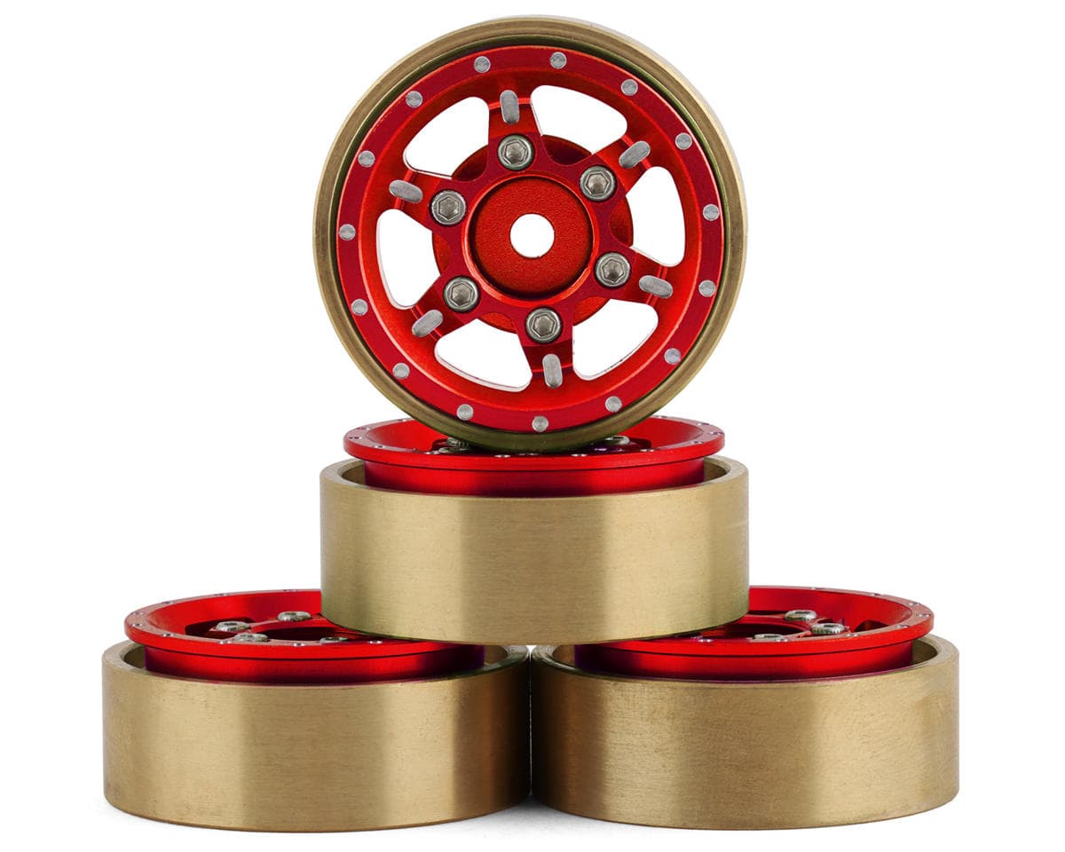 Samix SCX24 Aluminum & Brass Adjustable Offset 1.0" Beadlock Wheels (Red) (4) (23.75g)