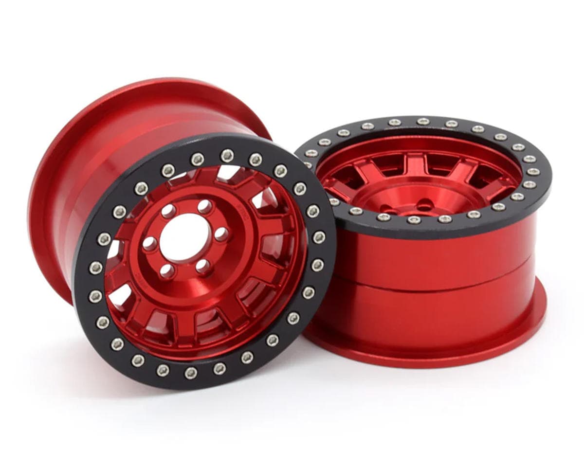 Vanquish Products 2.2" KMC KM236 Tank CNC Aluminum Crawler Beadlock Wheels (Red) (2)