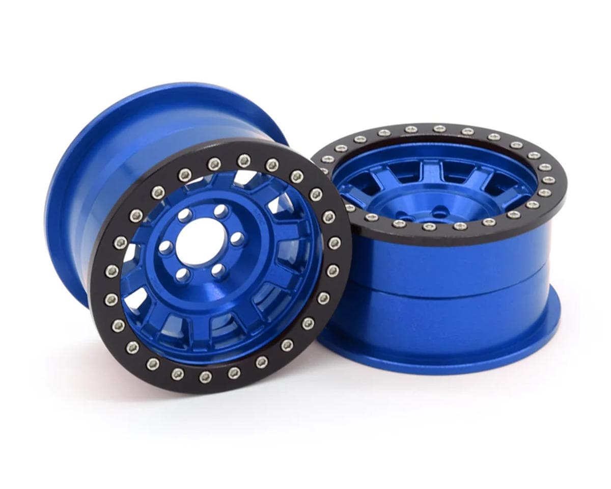 Vanquish Products 2.2" KMC KM236 Tank CNC Aluminum Crawler Beadlock Wheels (Blue) (2)