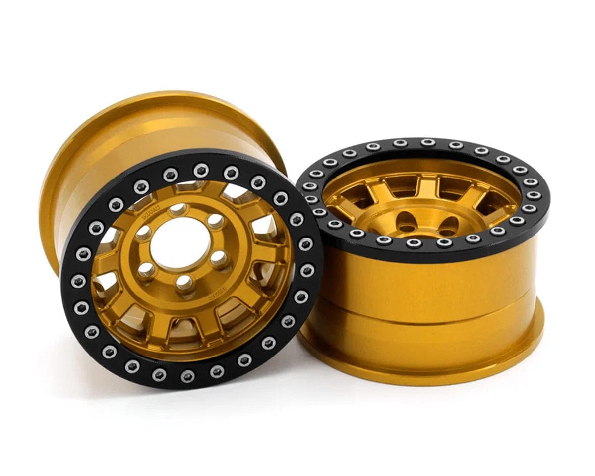 Vanquish Products 2.2" KMC KM236 Tank CNC Aluminum Crawler Beadlock Wheels (Gold) (2)