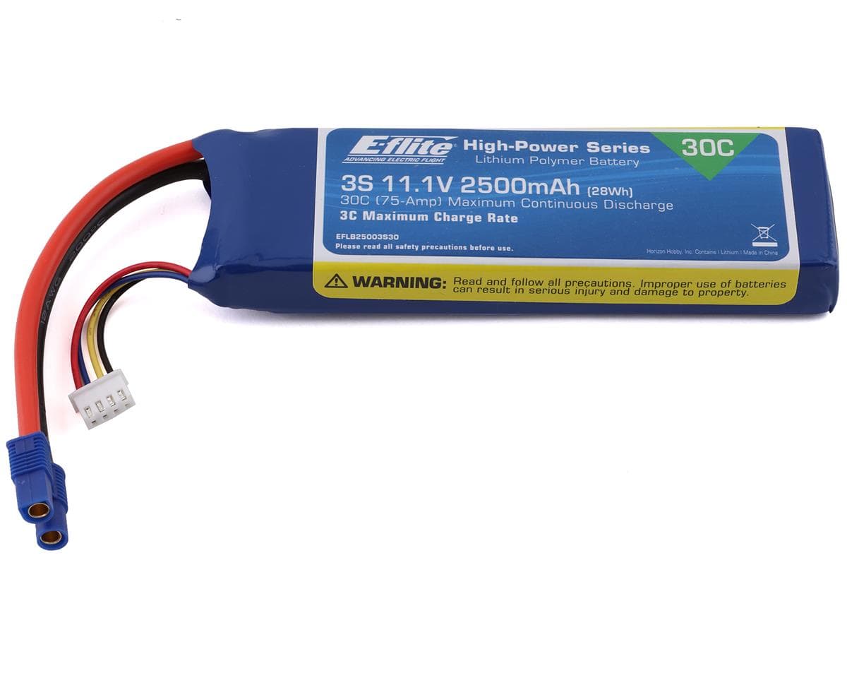 E-flite 11.1V 2500mAh 3S 30C LiPo, Battery: EC3