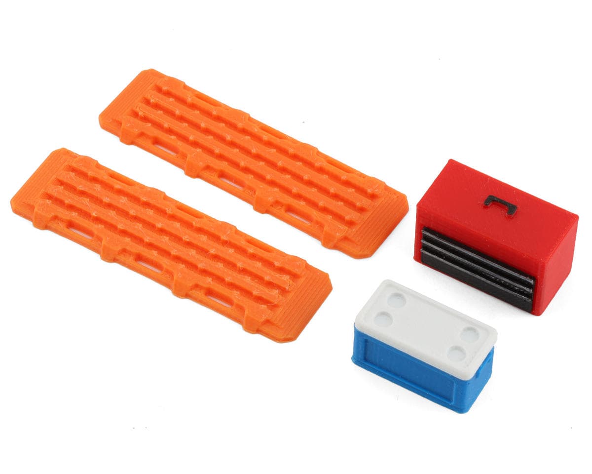 Scale By Chris 1/18 Miniature Scale Accessory Bundle w/Red Tool Box, Blue Small Chest & Orange Ramps