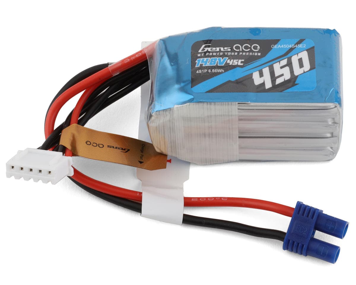 Gens Ace 4S LiPo Battery 45C (14.8V/450mAh) w/EC2 Connector
