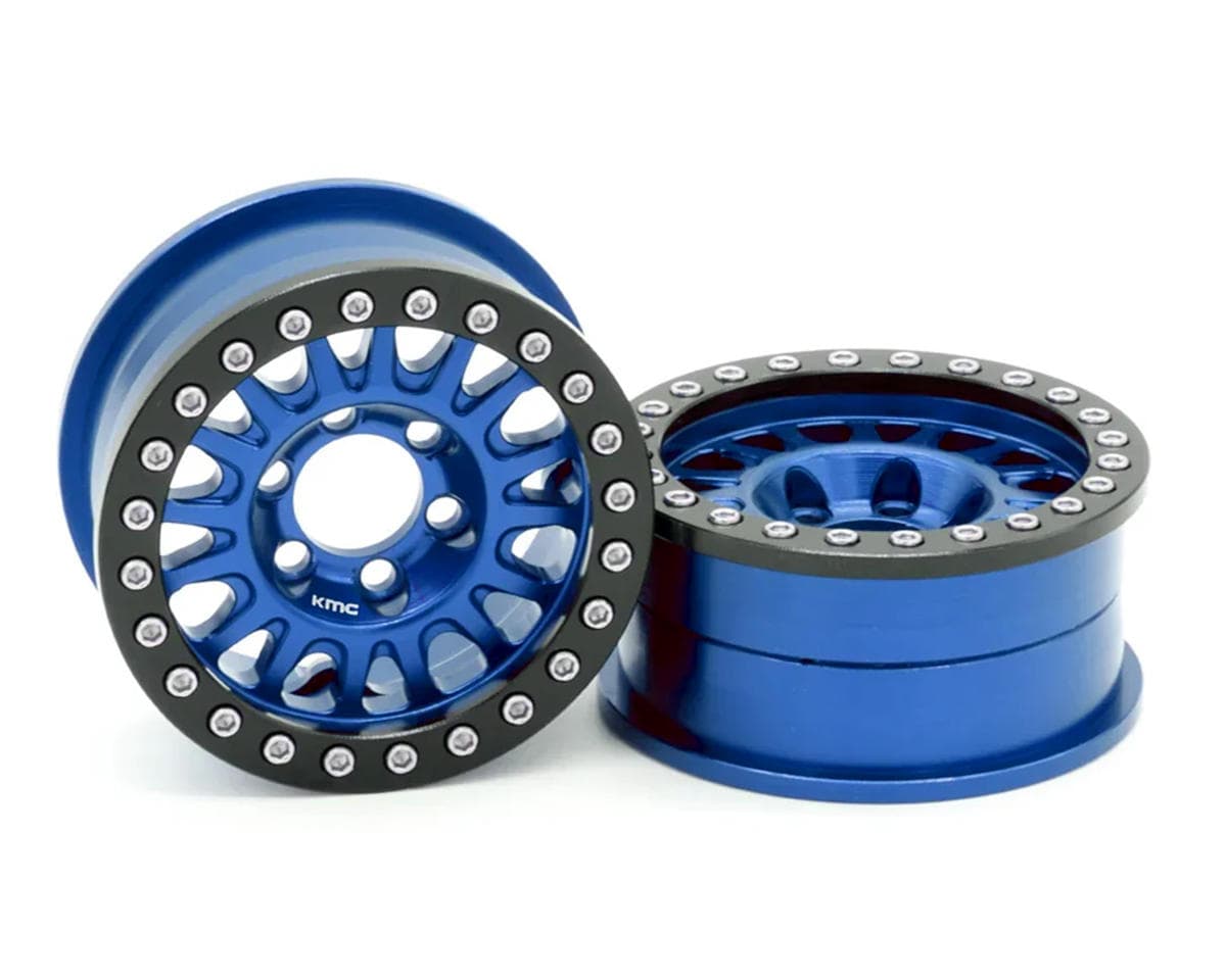 Vanquish Products 1.9" KMC KM445 Impact CNC Aluminum Crawler Beadlock Wheels (Blue) (2)