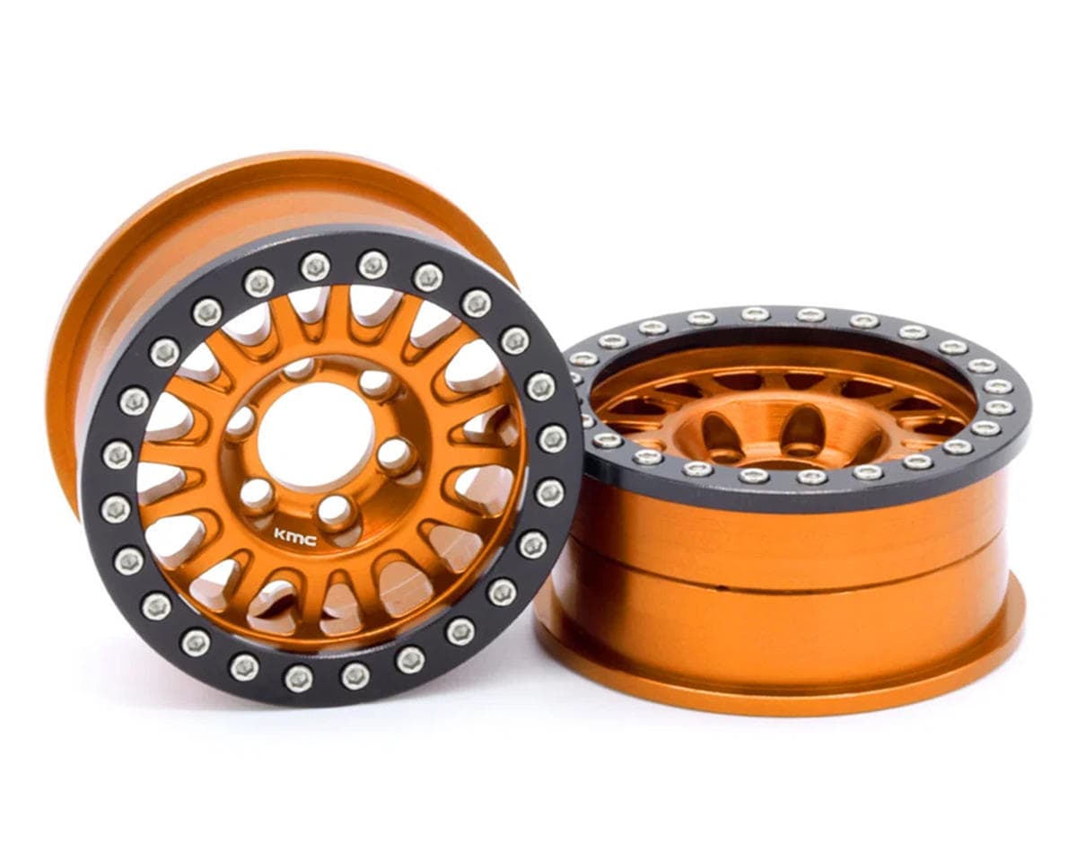 Vanquish Products 1.9" KMC KM445 Impact CNC Aluminum Crawler Beadlock Wheels (Orange) (2)