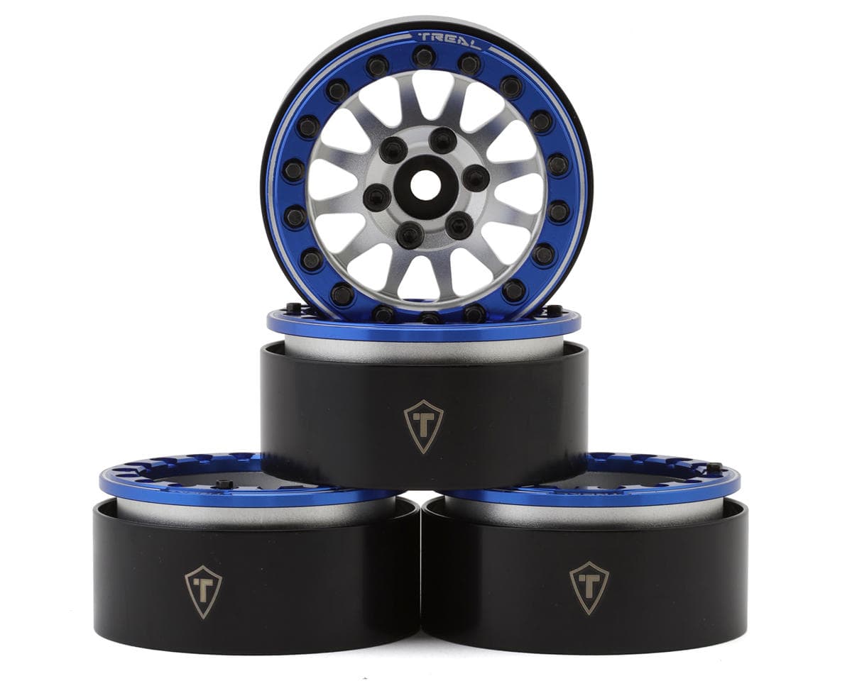 Treal Hobby Type D 1.9" 12-Spoke Beadlock Wheels (Silver/Blue) (4)