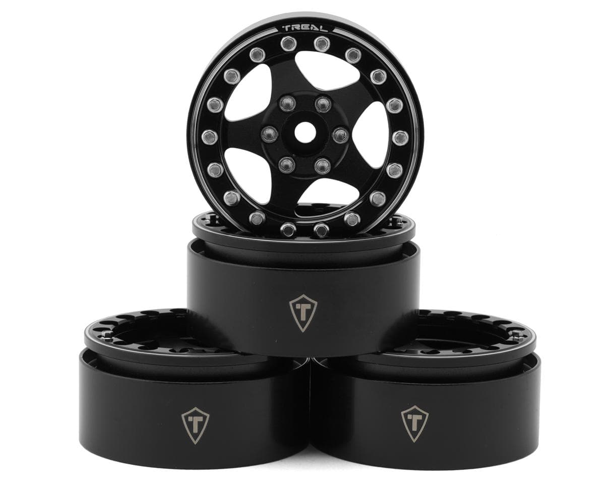 Treal Hobby 1.9" Type E Classic 5-Spoke Beadlock Wheels (Black/Black) (4) (126g ea)