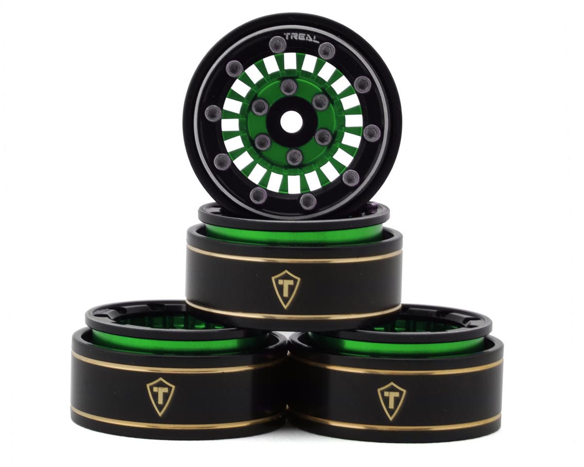 Treal Hobby Type C 1.0" Aluminum Beadlock Crawler Wheels (Green) (4) (27.3g)