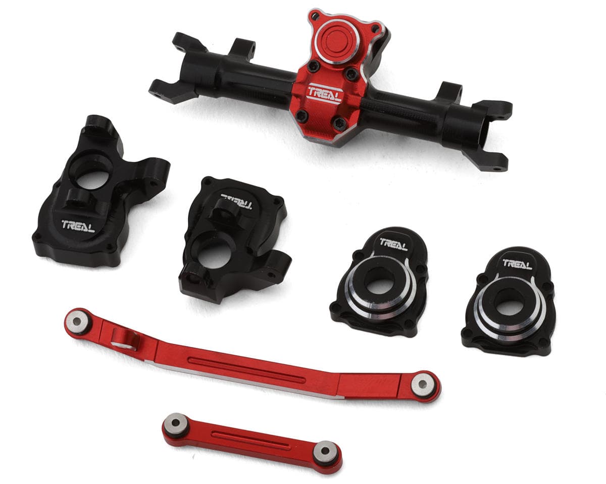 Treal Hobby Axial SCX24 Front Portal Axle Upgrade Kit (Black/Red)