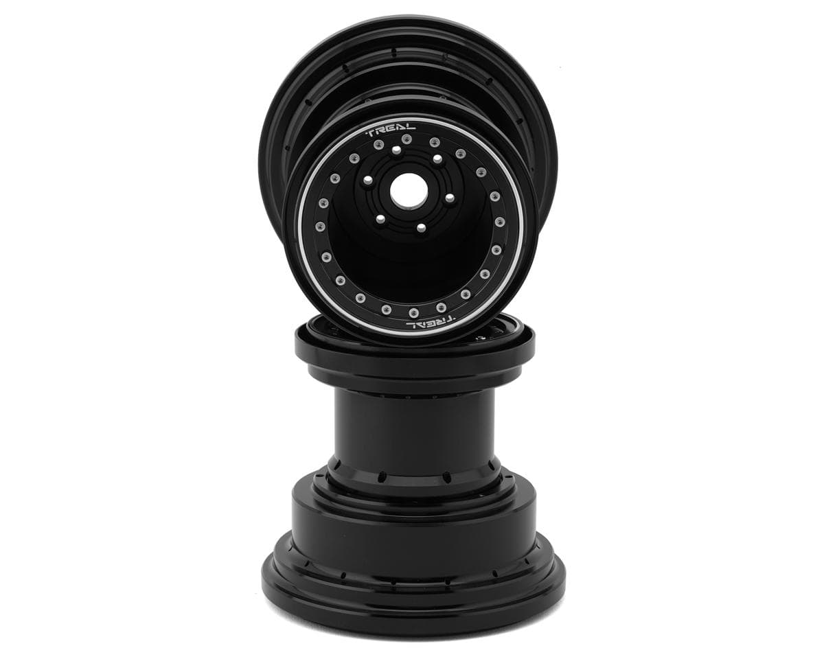 Treal Hobby Losi LMT Aluminum Monster Truck Bead-Lock Wheels (Black/Black) (2)