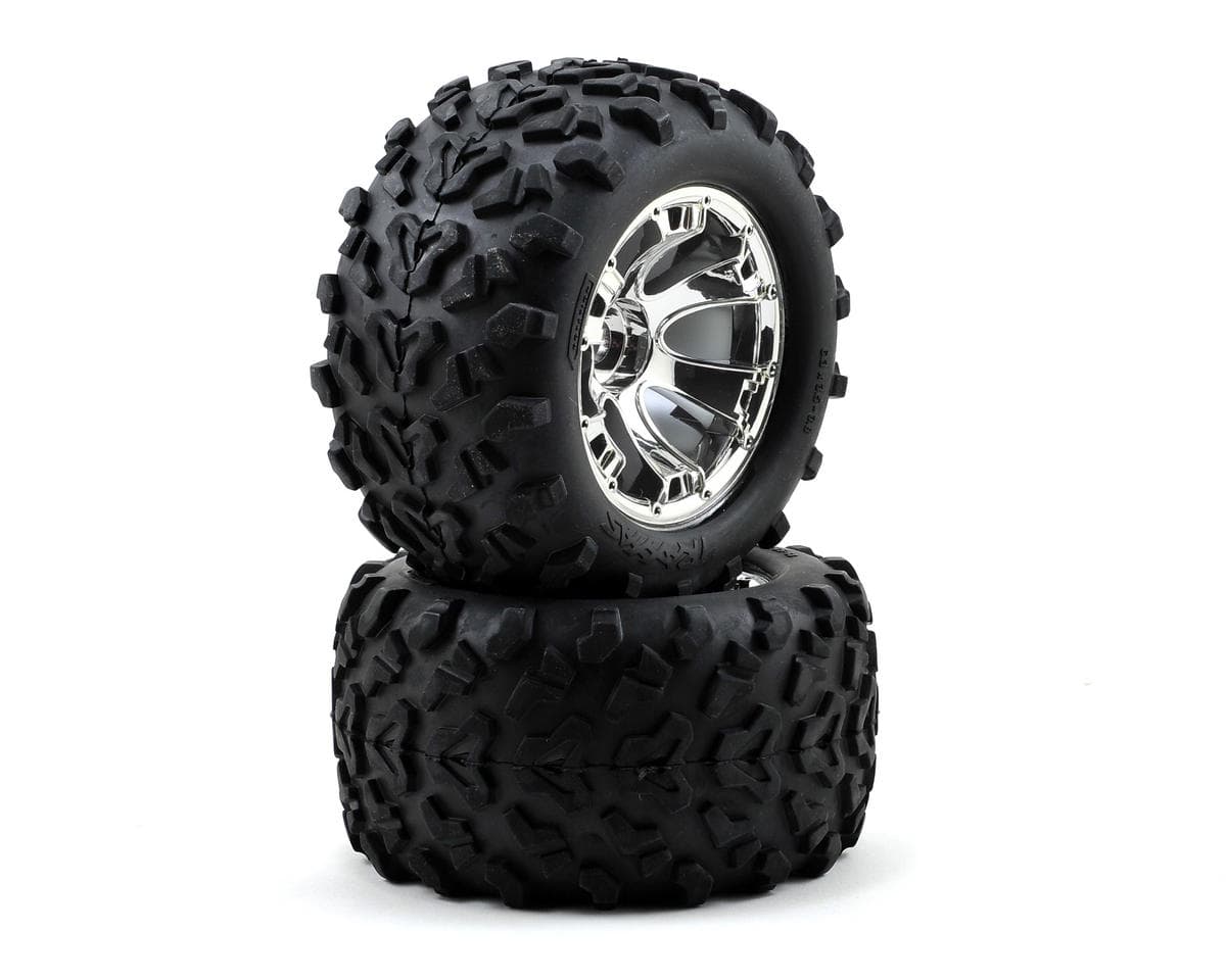 Traxxas Pre-Mounted Monster Truck Tires w/17mm Geode Wheels (2) (Chrome)