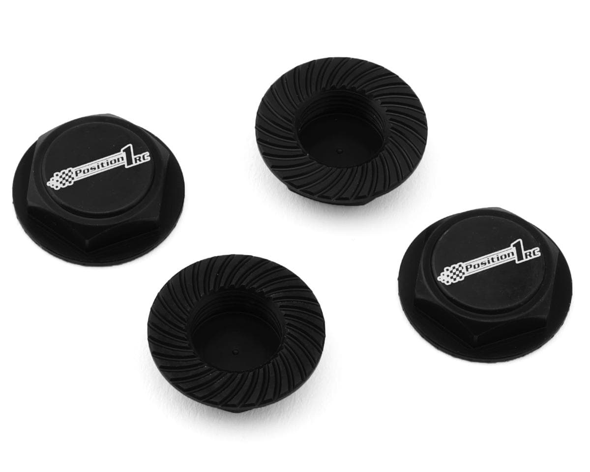 Position 1 RC Custom Laser Engraved 17mm 1/8 Serrated Wheel Nuts (Black) (4)