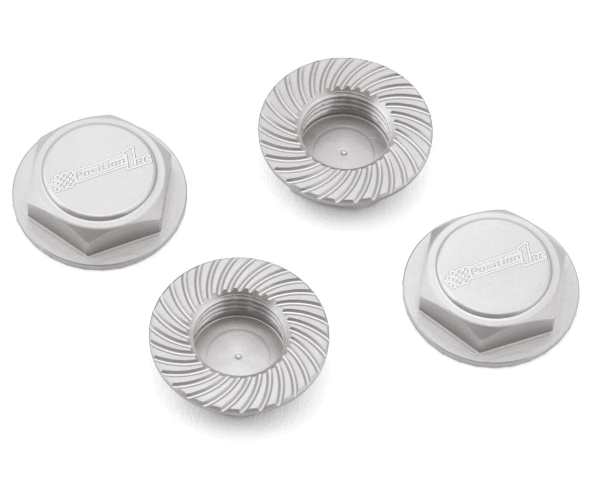 Position 1 RC Custom Laser Engraved 17mm 1/8 Serrated Wheel Nuts (Silver) (4)