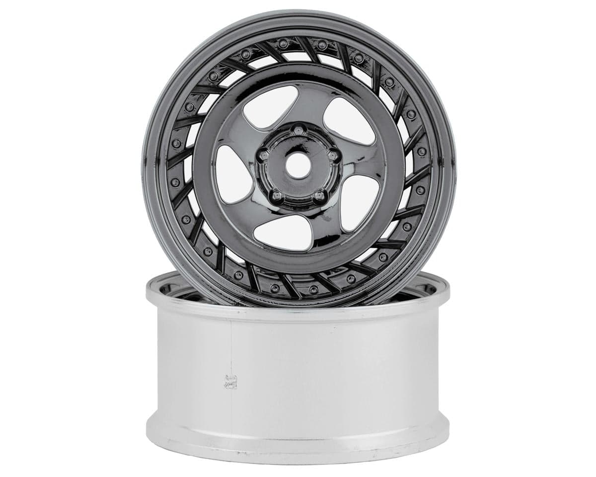 RC Art SSR Formula Aero 5-Spoke Drift Wheels (Black Chrome) (2) (Deep Face 8mm Offset)