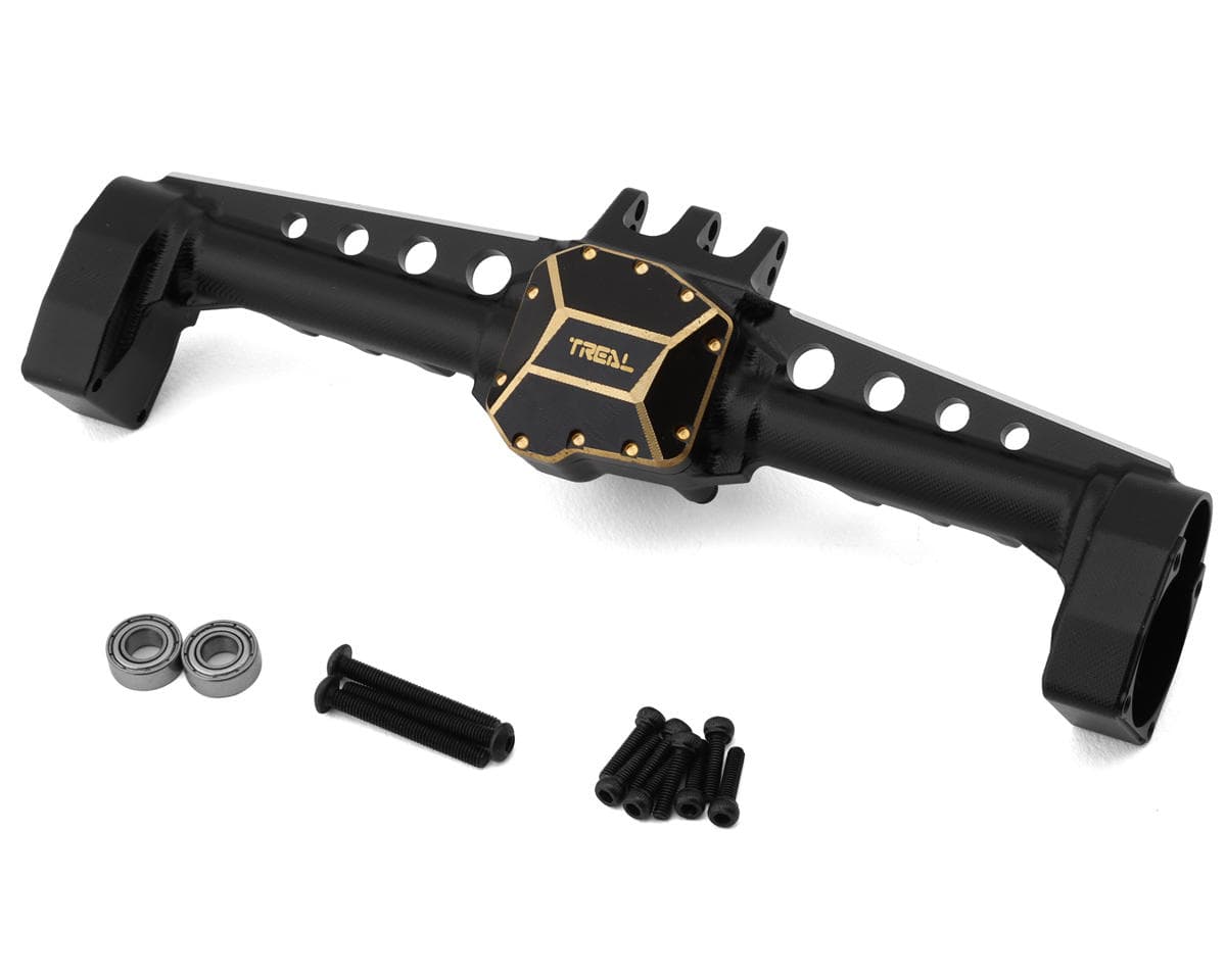 Treal Hobby SCX10 III Aluminum Rear Portal Axle w/Brass Differential Cover (Black) (131g)